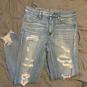 American Eagle Outfitters Light Blue Distressed Skinny Jeans